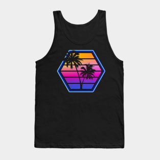 Synthwave Retro Hex Sunset Silhouette Design Tank Top